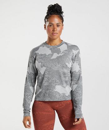 Gymshark Adapt Camo Seamless Long Sleeve Dam Ljusgrå Svarta | SE 2815JPQ